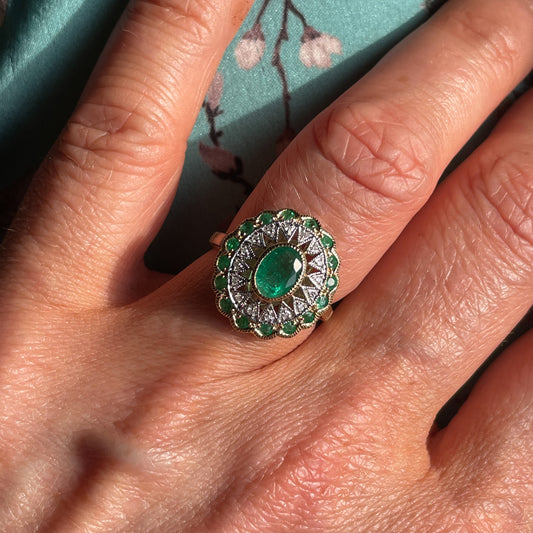 9ct Gold Emerald & Diamond Georgian Style Ring - John Ross Jewellers