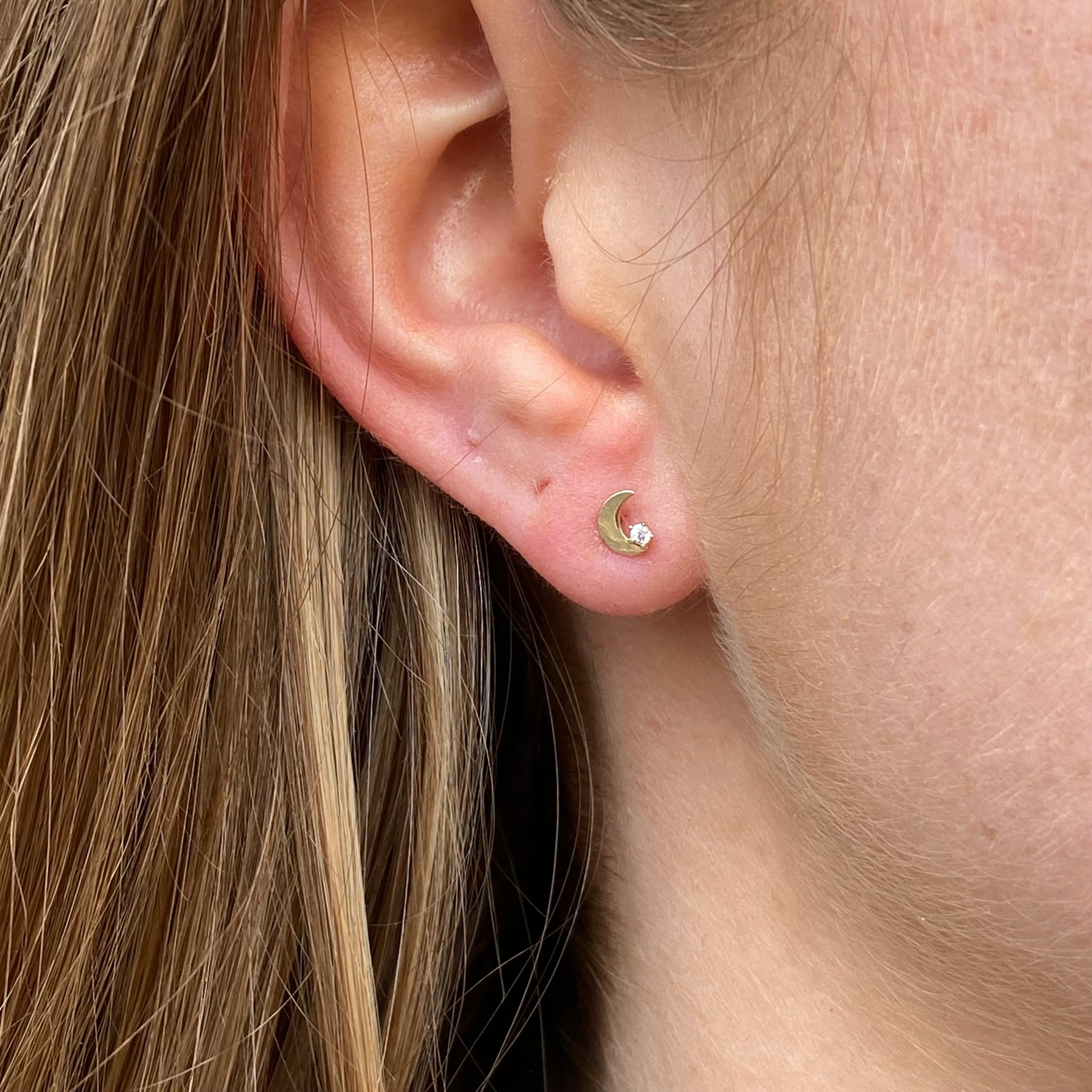 Ear Candy 9ct Gold CZ Crescent Moon Stud Earrings - John Ross Jewellers