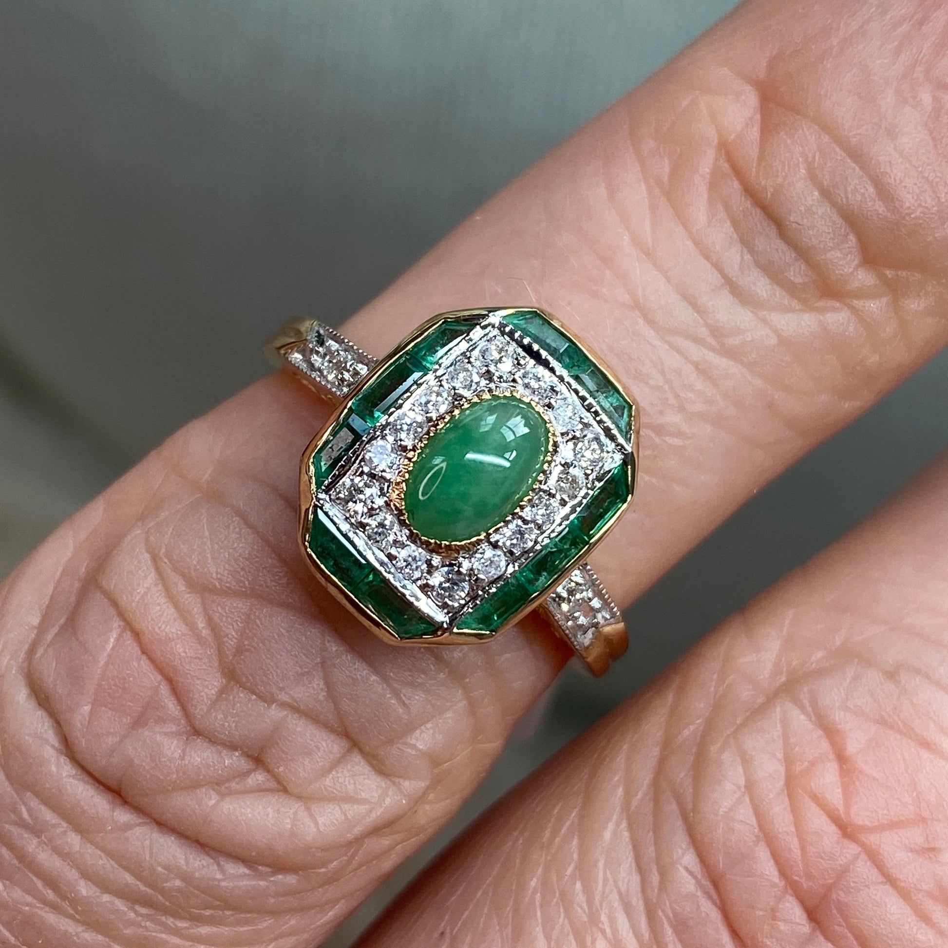 9ct Gold Jade, Emerald & Diamond Ring - John Ross Jewellers