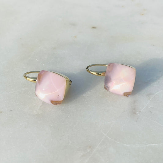 9ct Gold Rose Quartz Cube Earrings - John Ross Jewellers