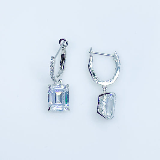 Silver Emerald Cut CZ Drop Earrings - John Ross Jewellers