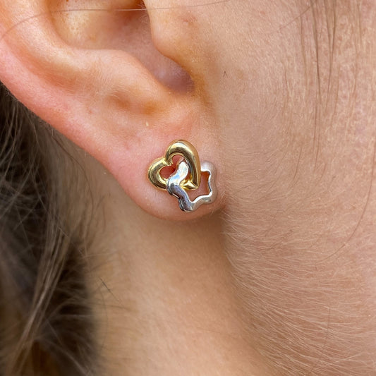 9ct Gold Two Tone Heart & Star Stud Earrings - John Ross Jewellers