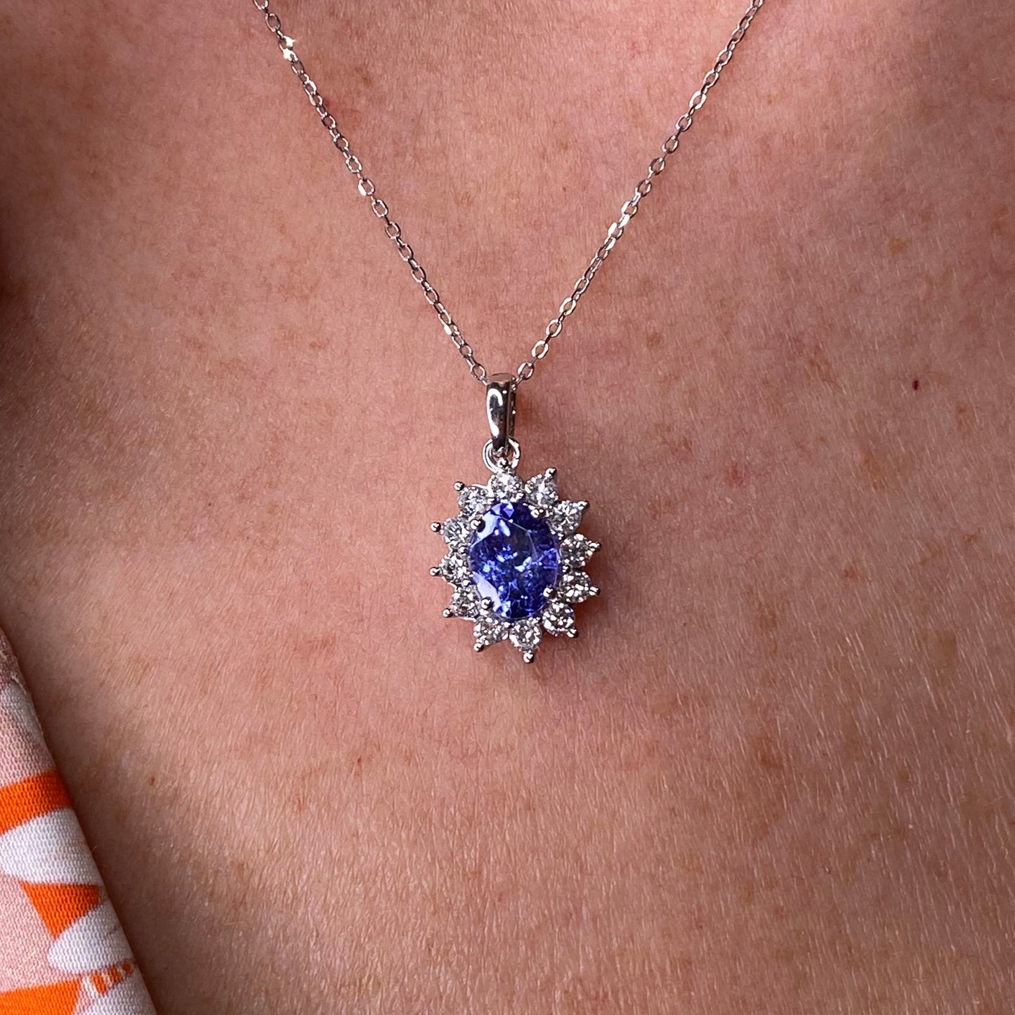 18ct White Gold Tanzanite & Diamond Pendant - John Ross Jewellers