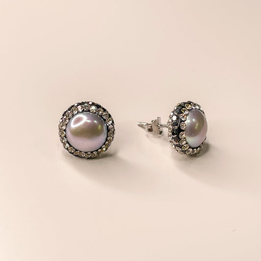 Silver Baroque Pearl Druzy Stud Earrings - John Ross Jewellers