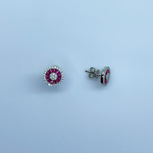 Silver Created Ruby & CZ Stud Earrings - John Ross Jewellers
