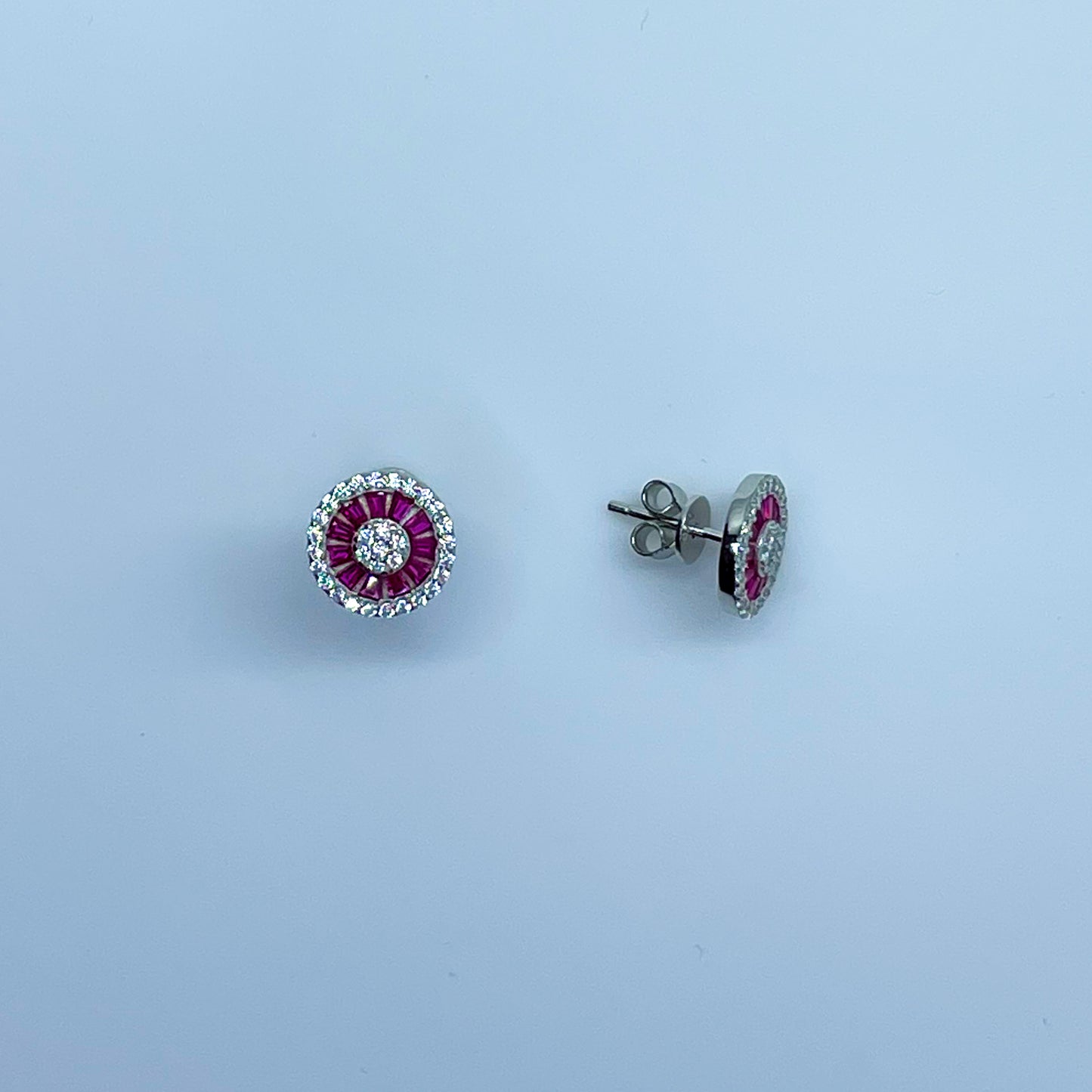 Silver Created Ruby & CZ Stud Earrings - John Ross Jewellers