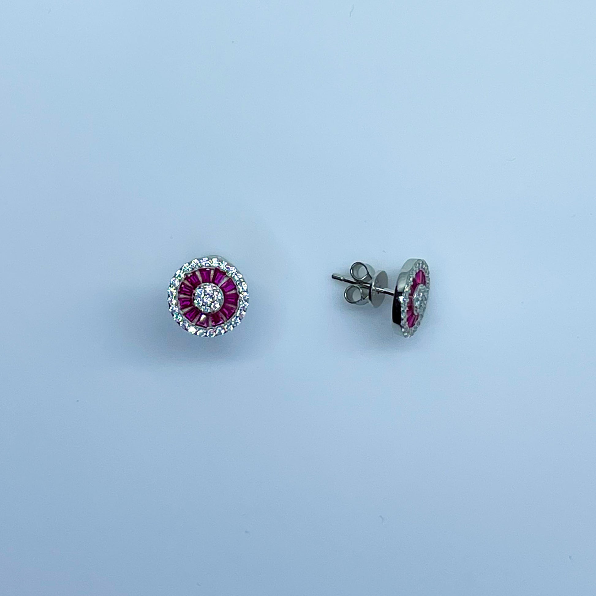 Silver Created Ruby & CZ Stud Earrings - John Ross Jewellers