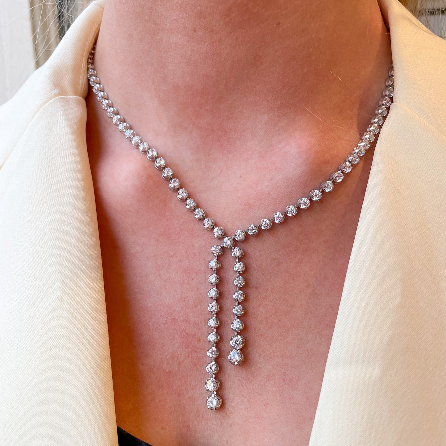 Silver CZ Statement Necklace | Double Lariat - John Ross Jewellers