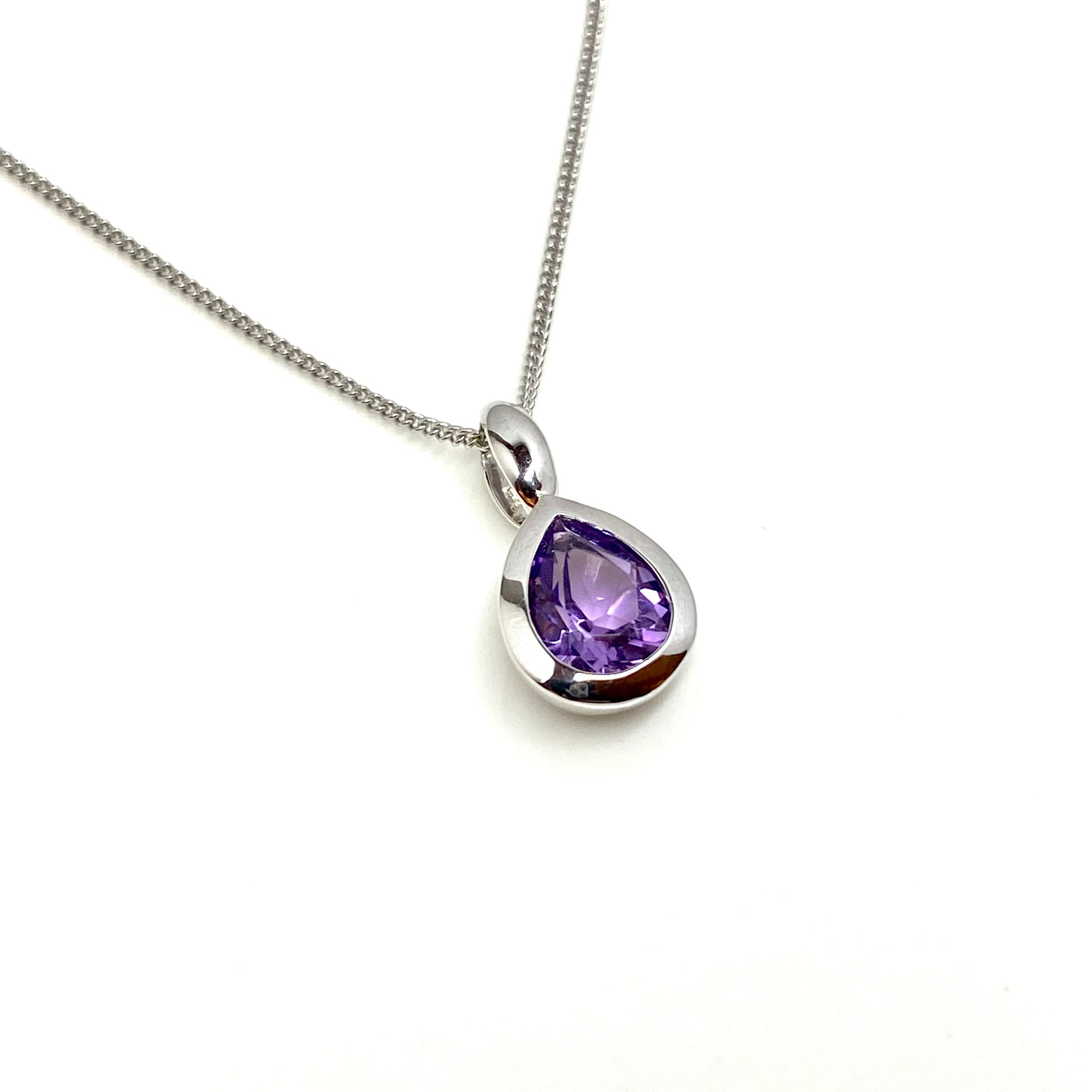 Silver Amethyst Pear Necklace - John Ross Jewellers