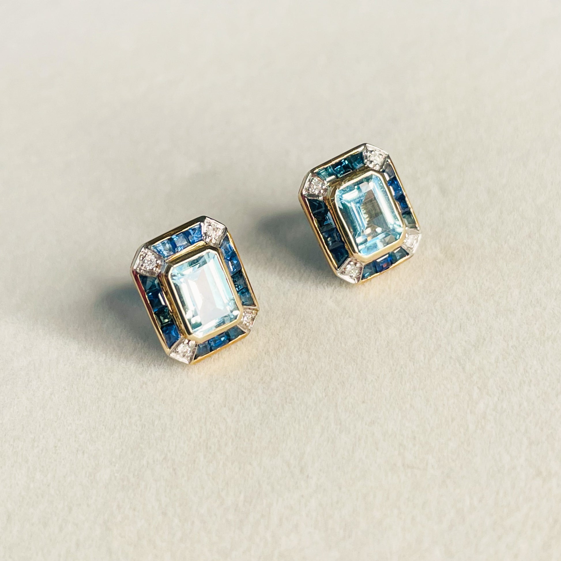 9ct Gold Blue Topaz, Sapphire & Diamond Earrings - John Ross Jewellers