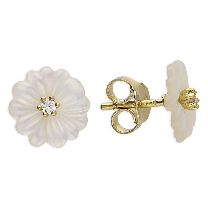 Sunshine Mother of Pearl & CZ Flower Stud Earrings - John Ross Jewellers