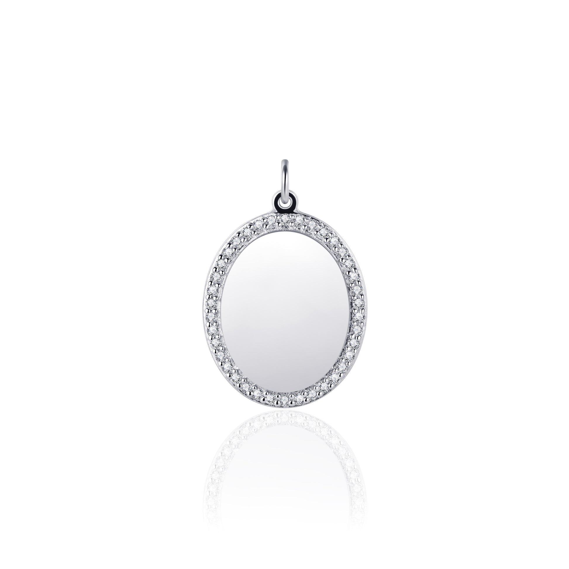 Silver Oval CZ Disc Necklace - John Ross Jewellers