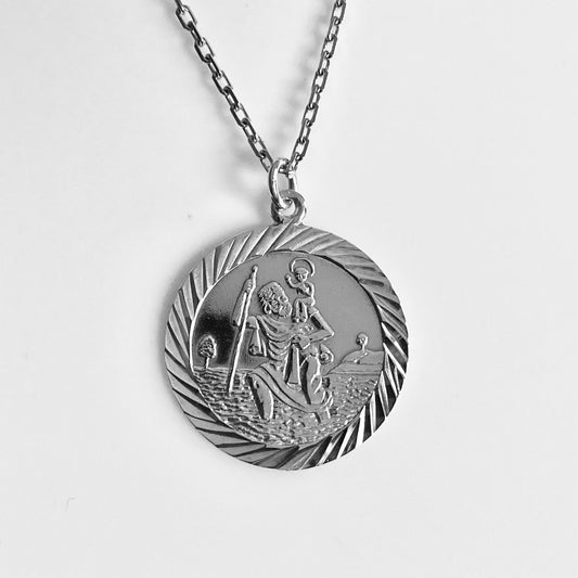 Silver St Christopher Medal Pendant and Chain - John Ross Jewellers