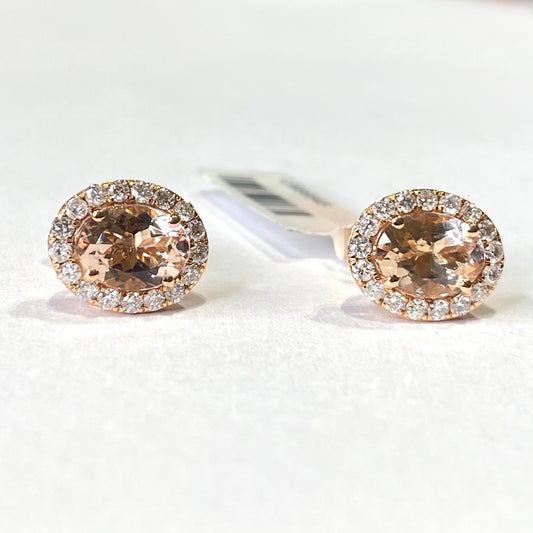 18ct Rose Gold Morganite & Diamond Earrings - John Ross Jewellers