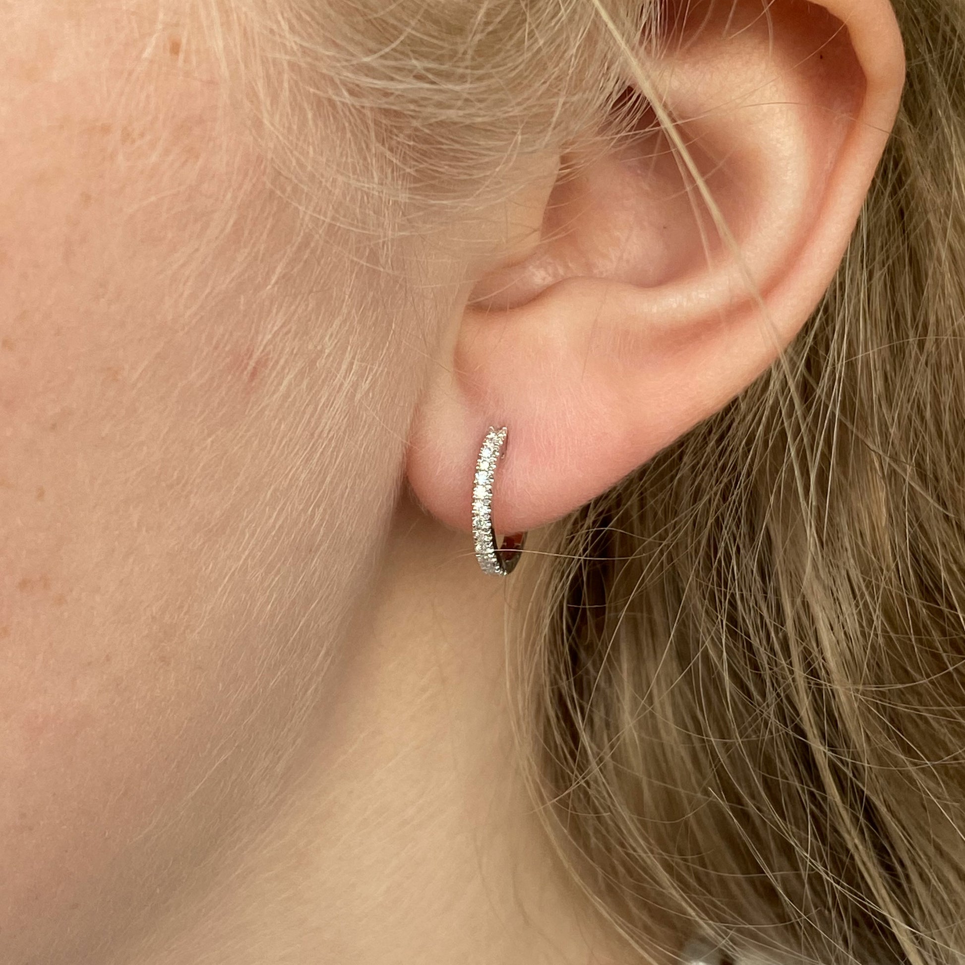 18ct White Gold Diamond Hoop Earrings - 0.16ct - John Ross Jewellers