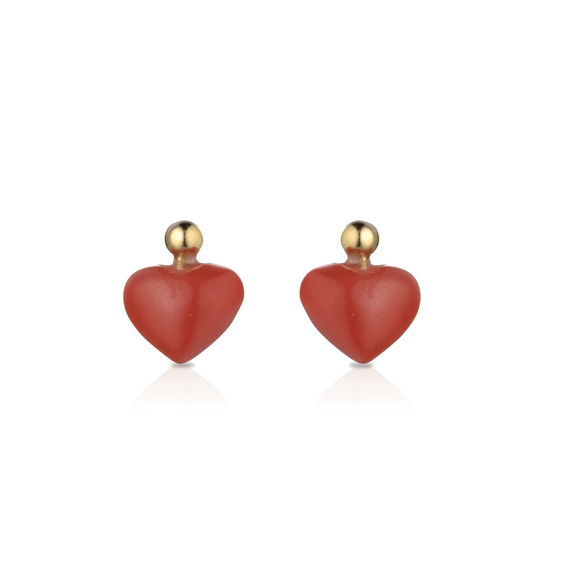 18ct Gold Heart Red Coral Stud Earrings - John Ross Jewellers
