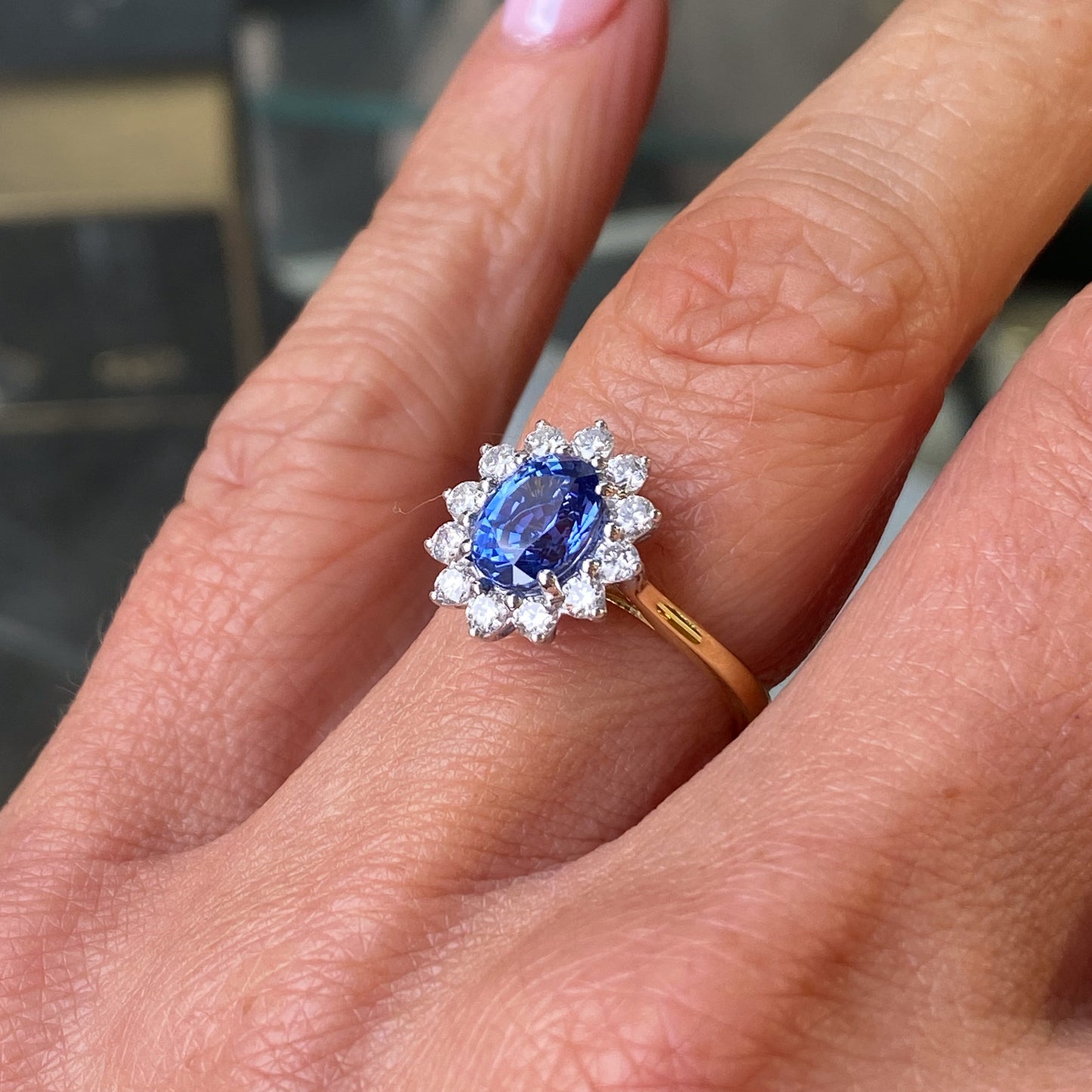 18ct Gold Sapphire & Diamond Diana Cluster Ring - John Ross Jewellers