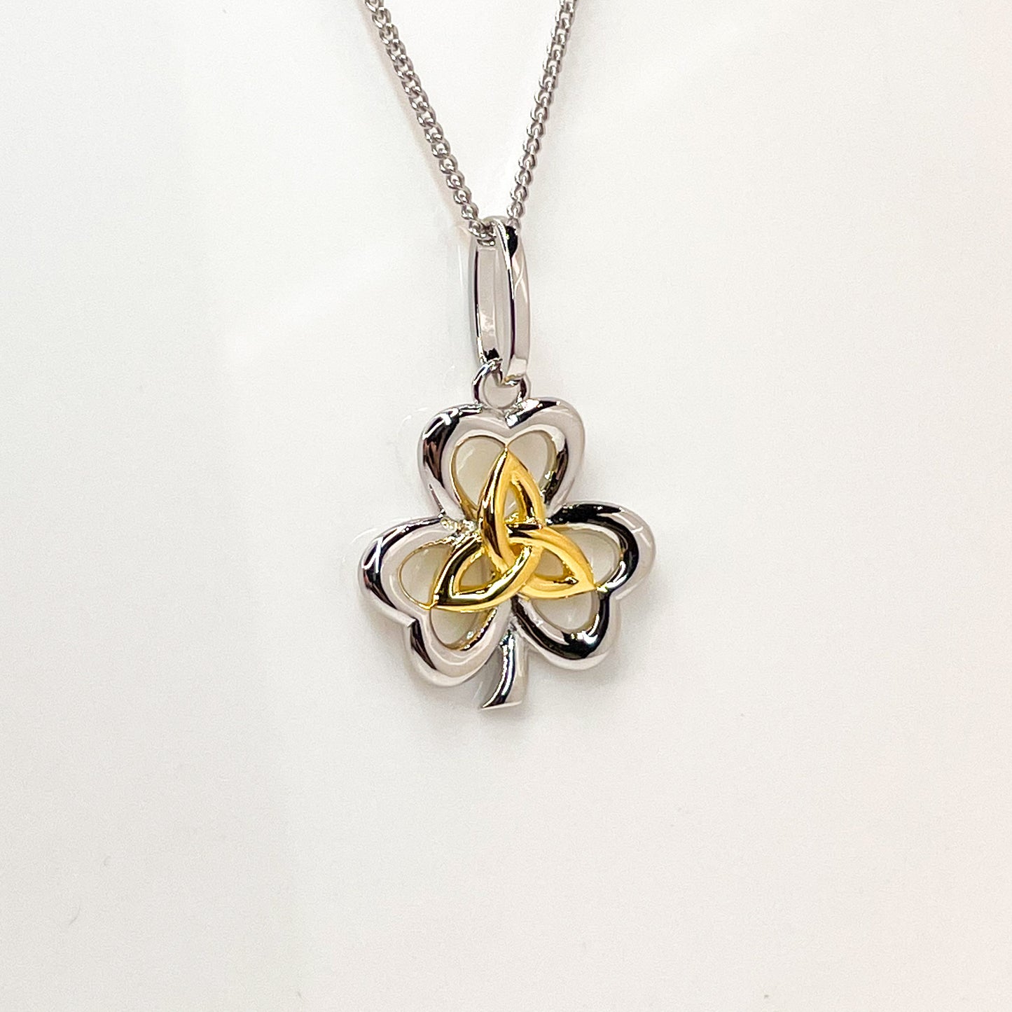 Silver Trinity Knot Shamrock Pendant Necklace - John Ross Jewellers