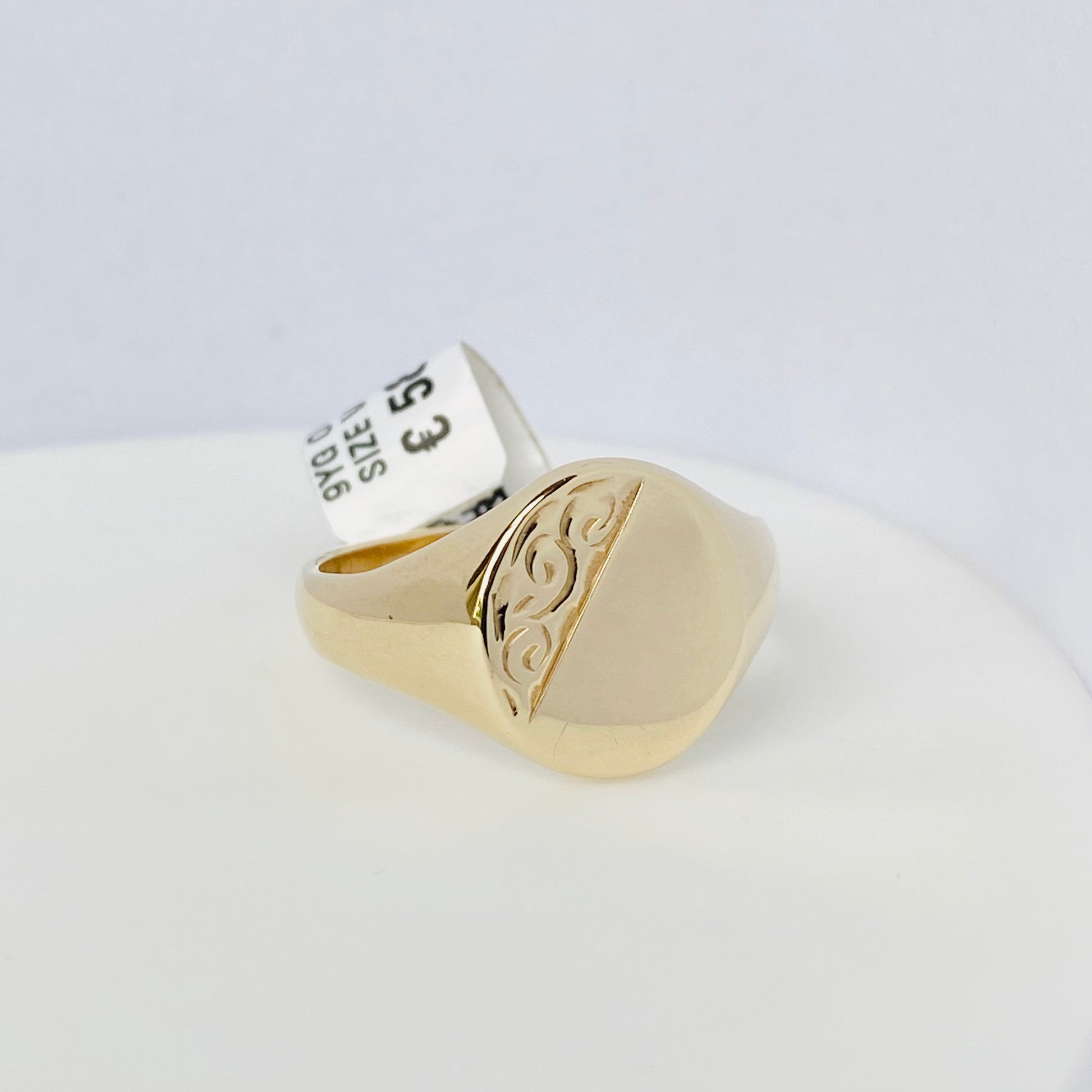 9ct Gold Gents Engraved Oval Signet Ring - John Ross Jewellers