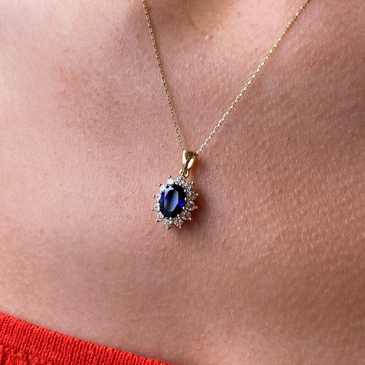 9ct Gold Created Sapphire & CZ Pendant Necklace - John Ross Jewellers