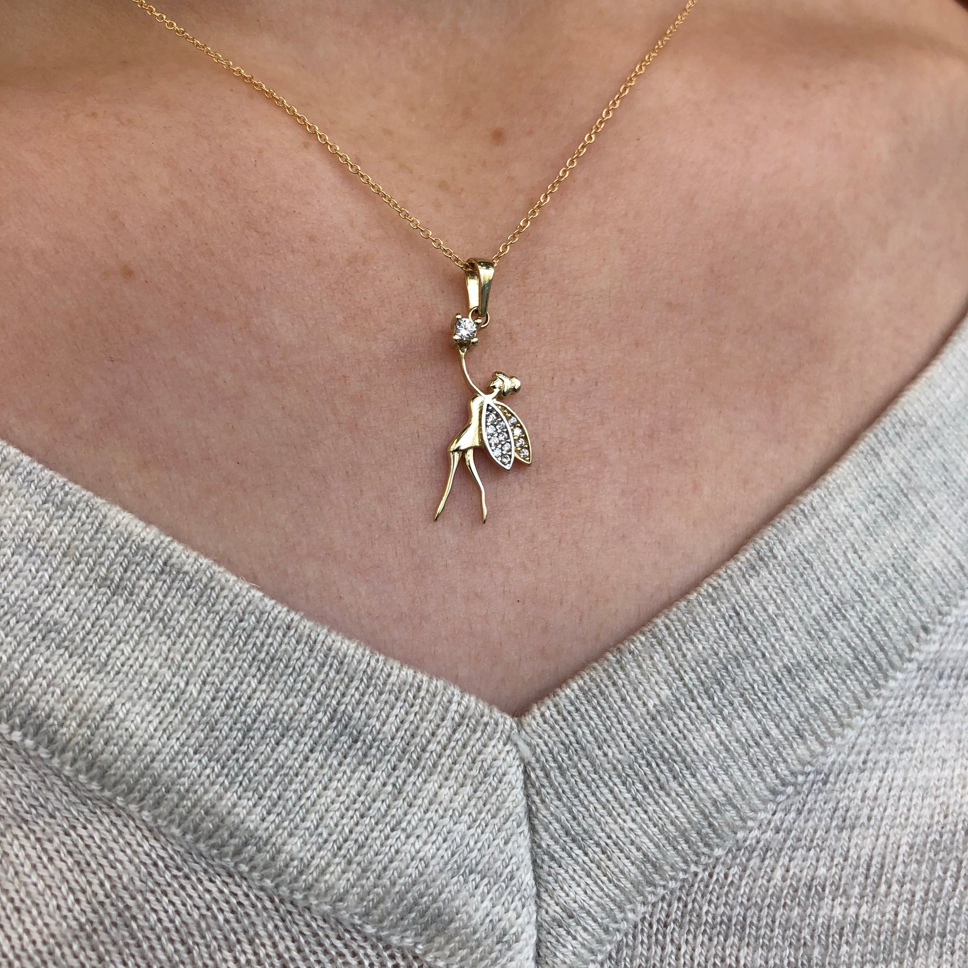 9ct Gold CZ Fairy Necklace - John Ross Jewellers