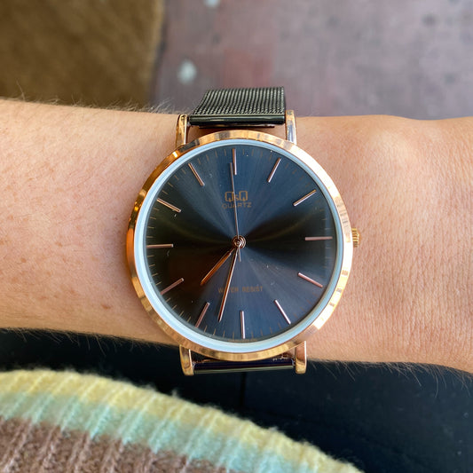 Q&Q Gents Rose & Black Analog Watch - John Ross Jewellers