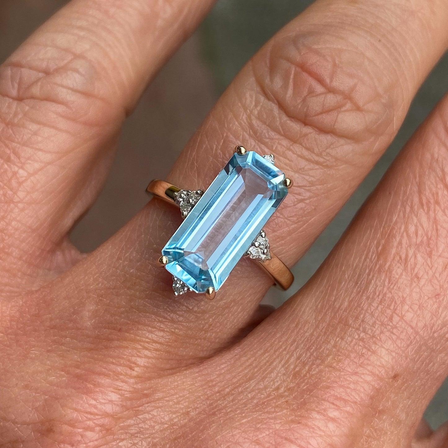 9ct Gold Elongated Blue Topaz & Diamond Ring - John Ross Jewellers