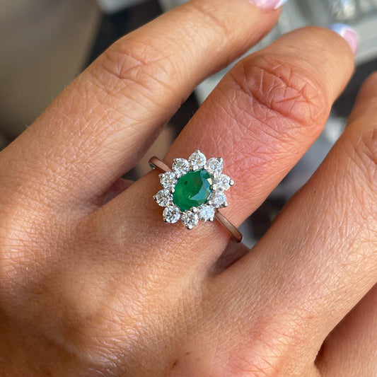 Platinum Emerald & Diamond Engagement Ring | 0.75ct + 0.76ct - John Ross Jewellers