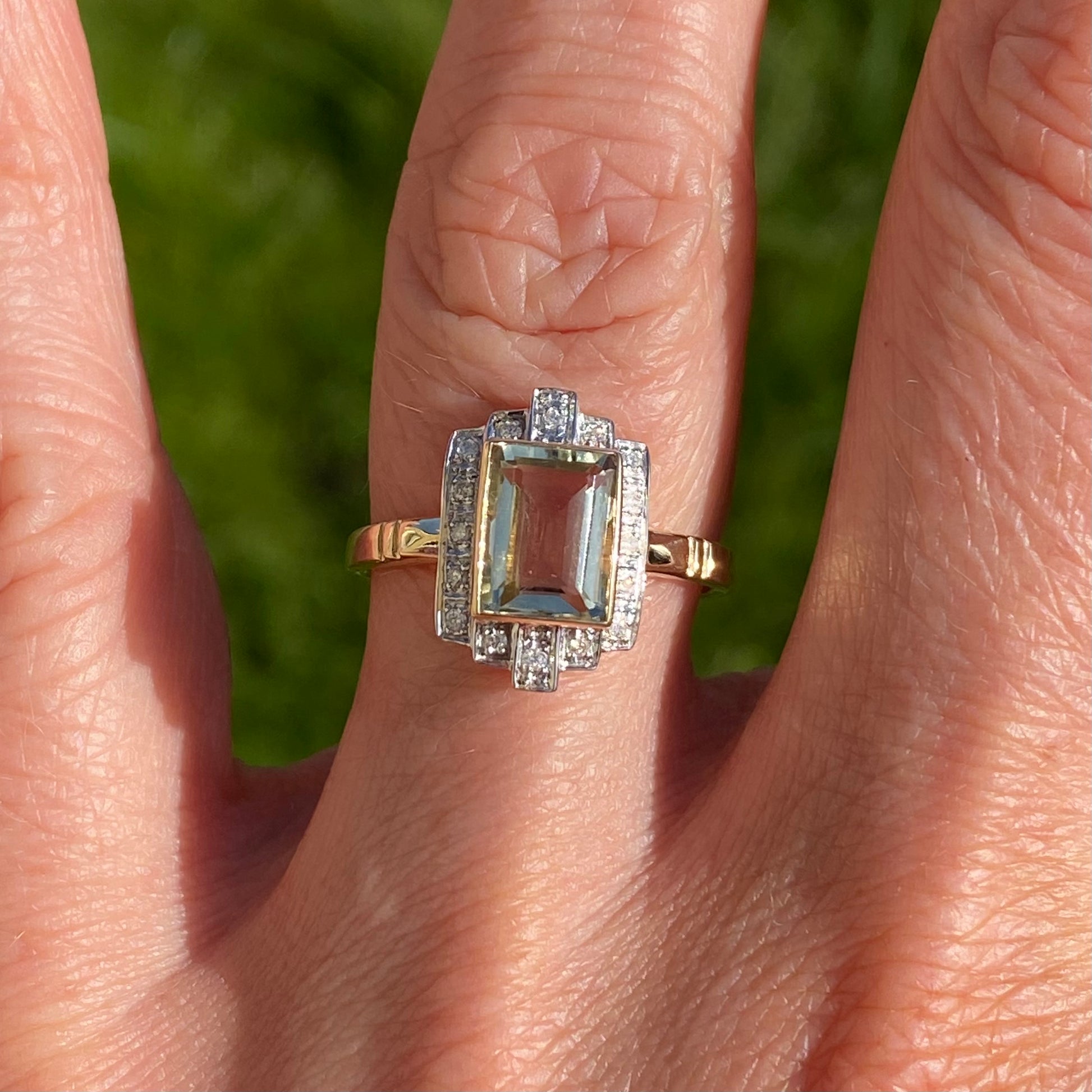 9ct Gold Green Amethyst & Diamond Ring - John Ross Jewellers