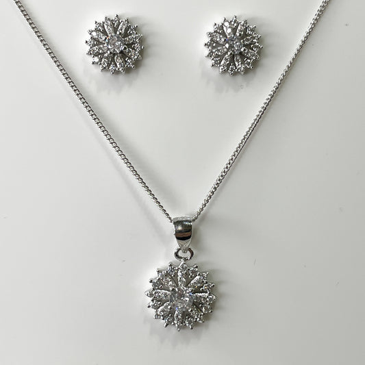 Silver CZ Snowflake Earring and Necklace Set - John Ross Jewellers