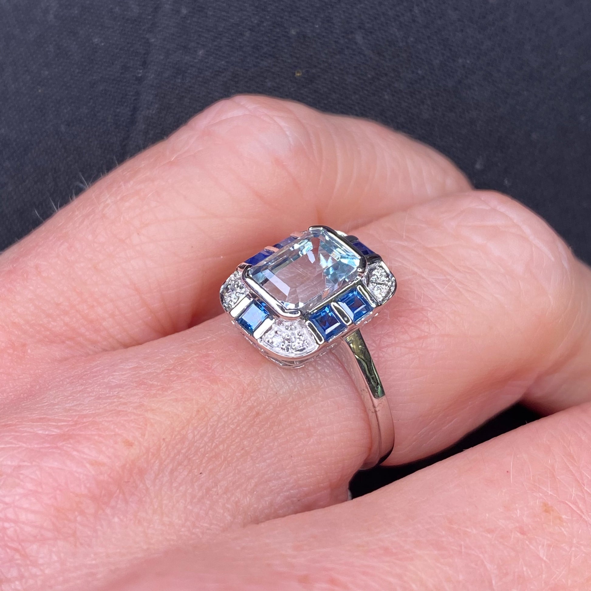 18ct White Gold Aquamarine, Sapphire & Diamond Ring - John Ross Jewellers