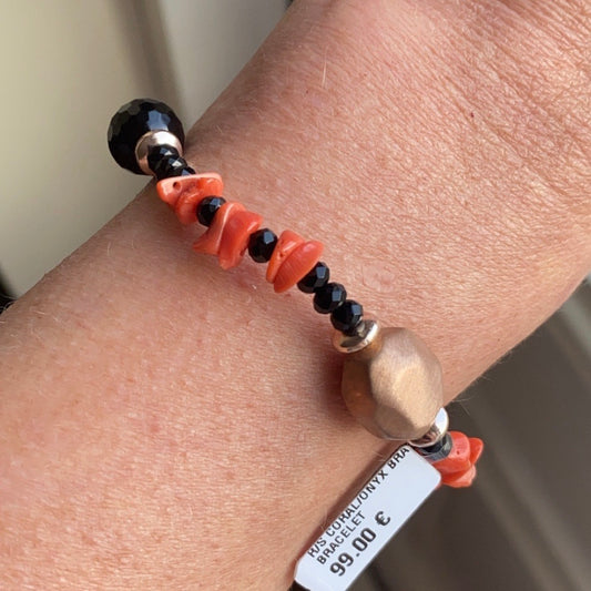 Onyx & Red Coral Stretch Bracelet - John Ross Jewellers