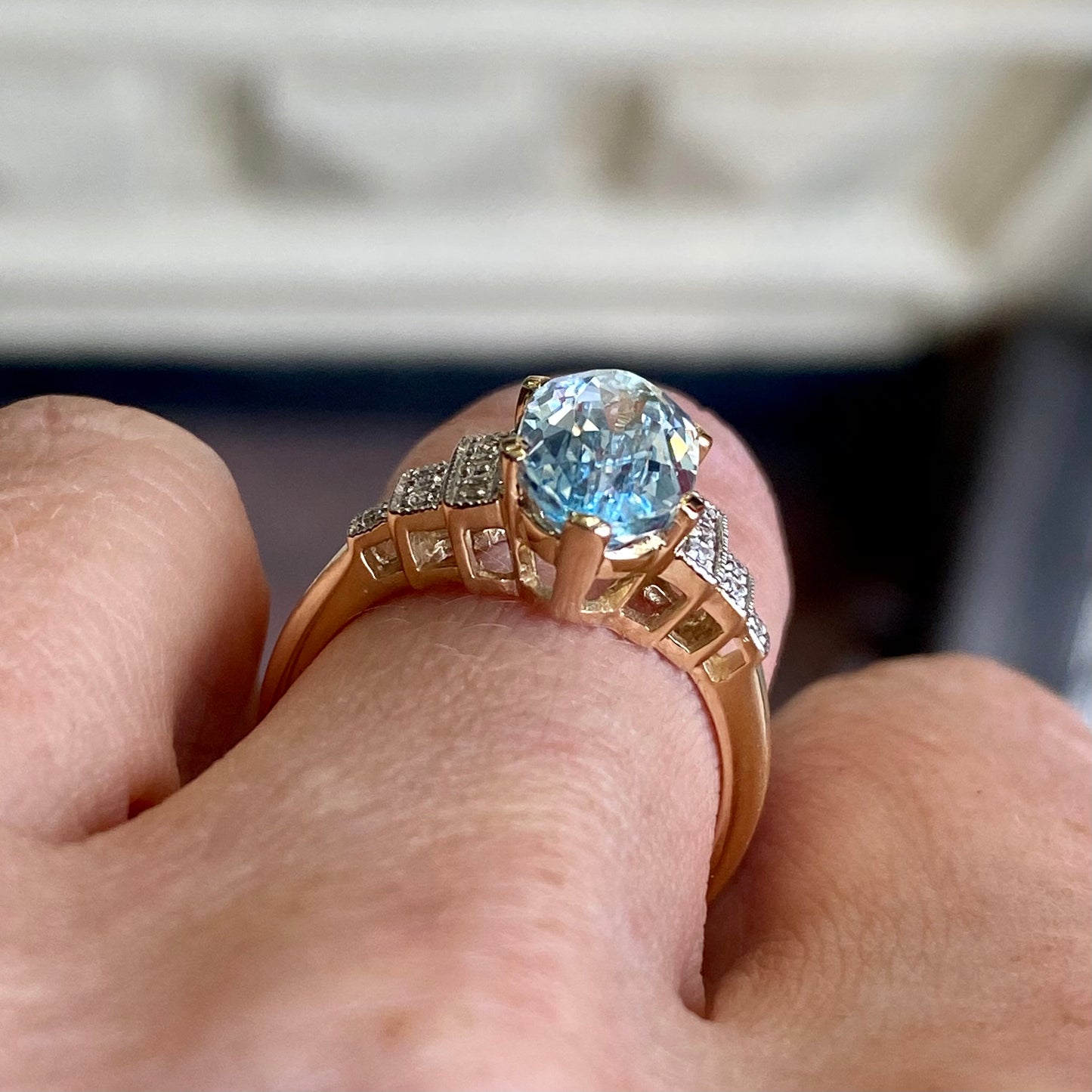 9ct Gold Marquis Sky Blue Topaz & Diamond Ring - John Ross Jewellers