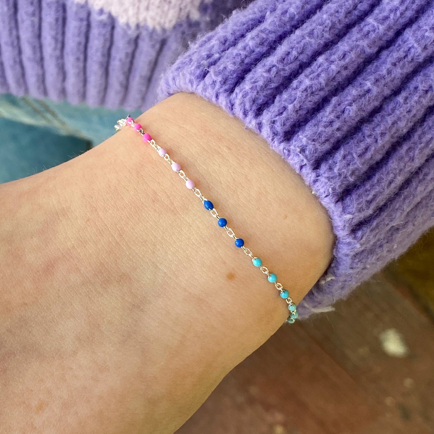 Silver Dainty Pastel Enamel Bracelet - John Ross Jewellers