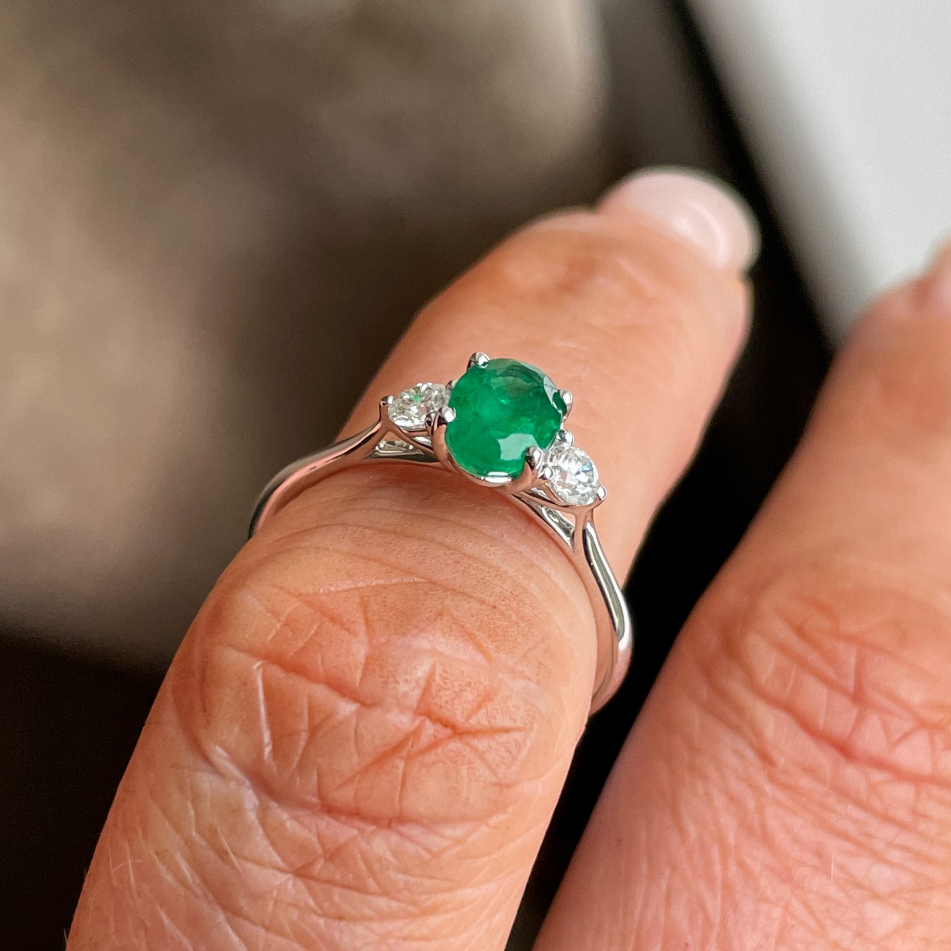 18ct White Gold Emerald & Diamond Engagement Ring | 1.03ct - John Ross Jewellers