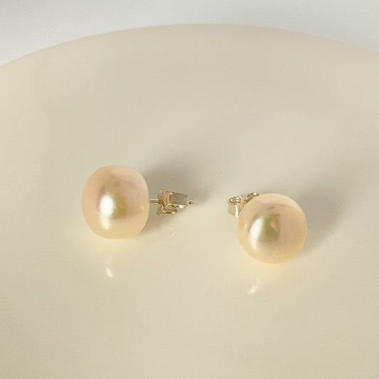 Peachy Freshwater Bouton Pearl Stud Earrings | 12-13mm - John Ross Jewellers