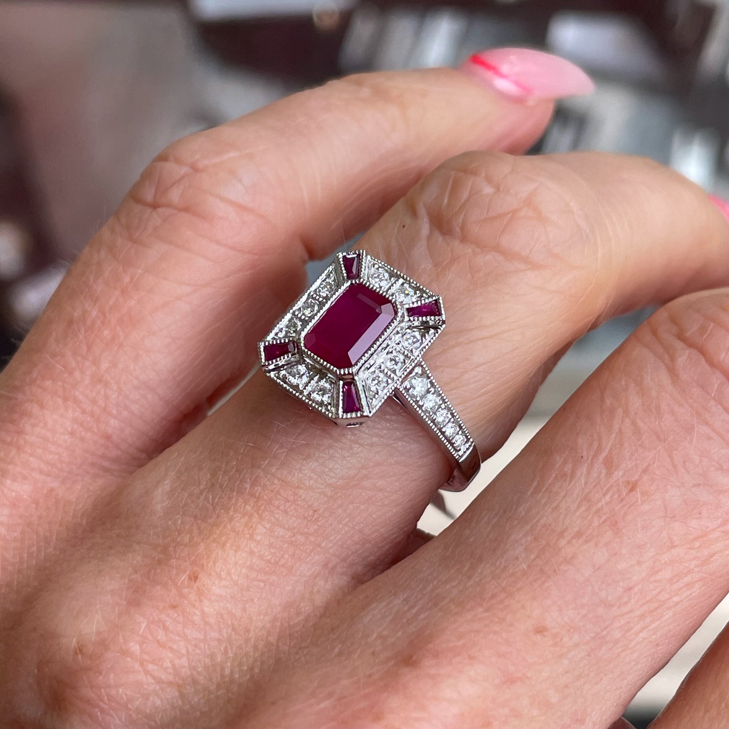 18ct White Gold Ruby & Diamond Ring - John Ross Jewellers