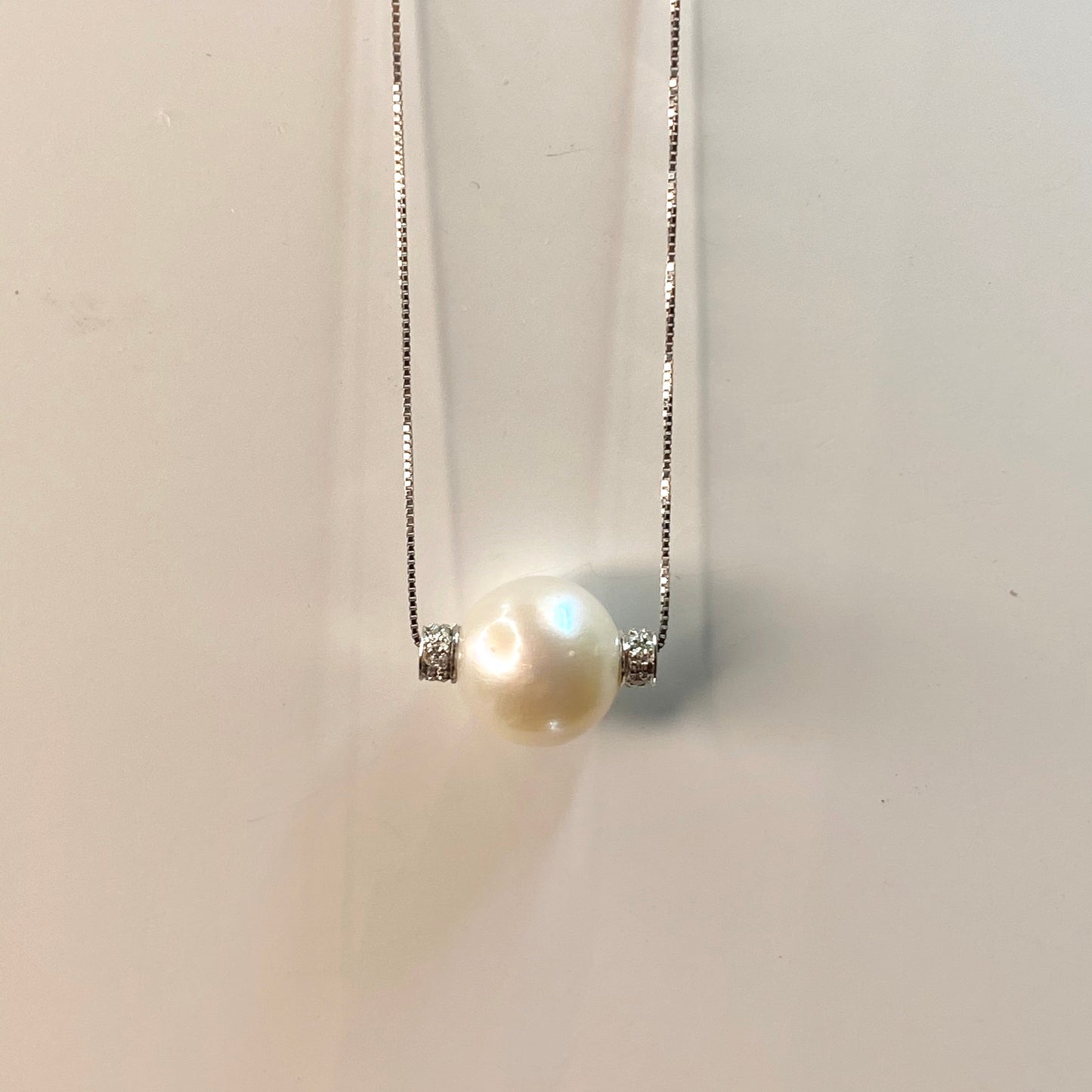 18ct White Gold Cultured Pearl & Diamond Slider Necklace 0.06Ct - John Ross Jewellers