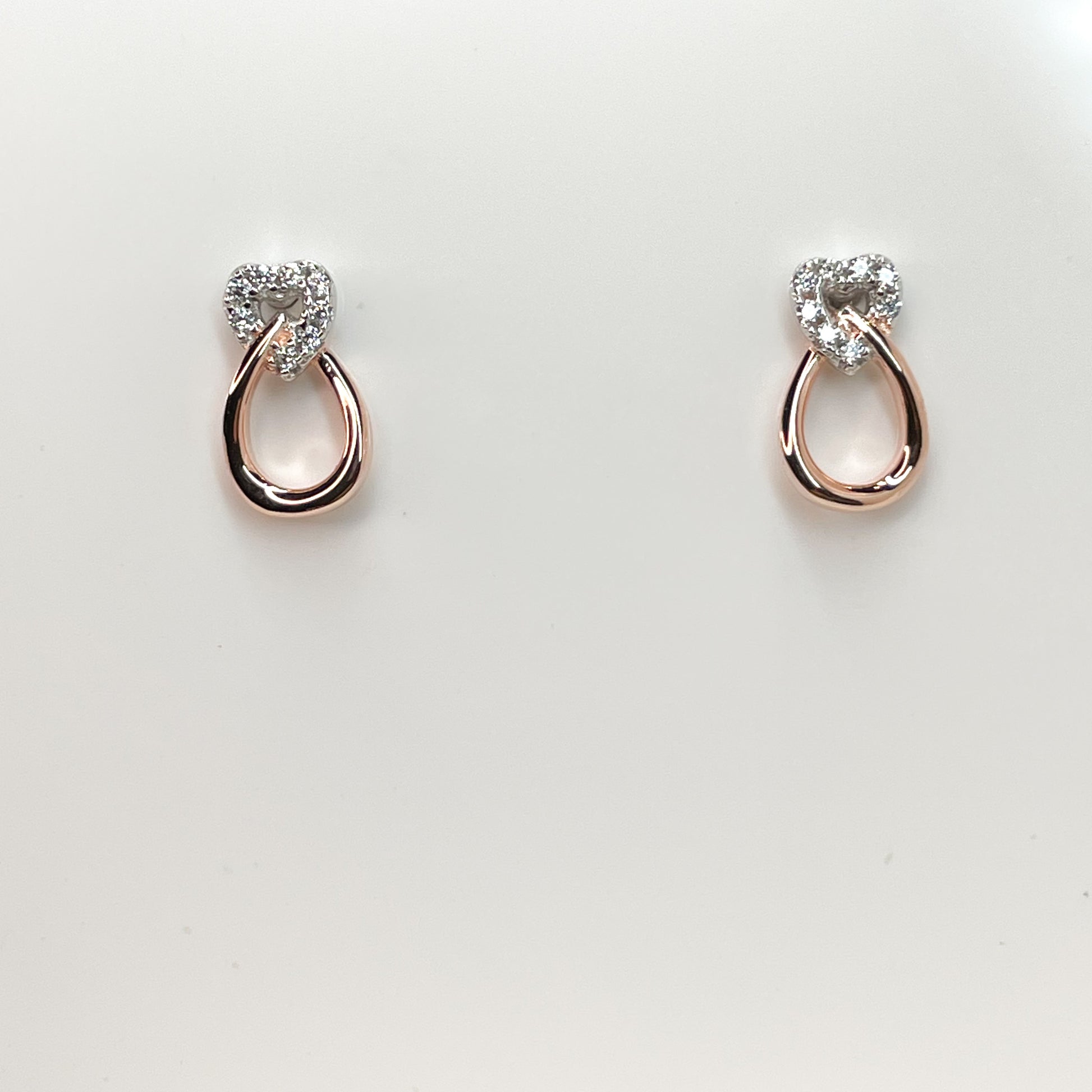 Silver CZ Heart & Open Pear Stud Earrings | Rose - John Ross Jewellers