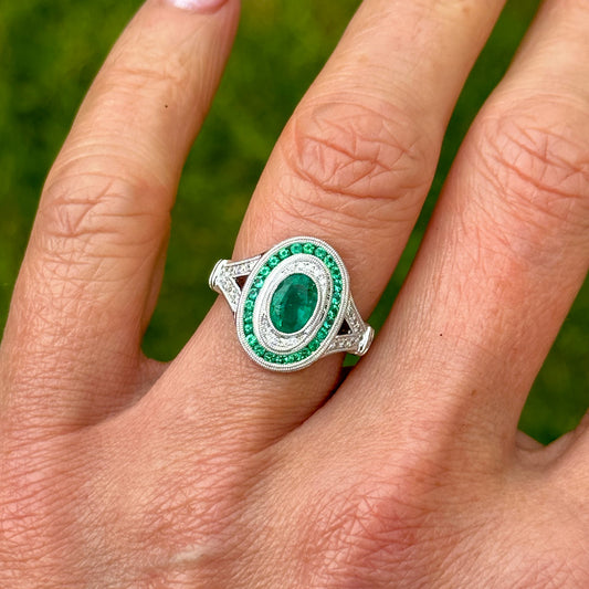 Platinum Emerald & Diamond Ring - John Ross Jewellers