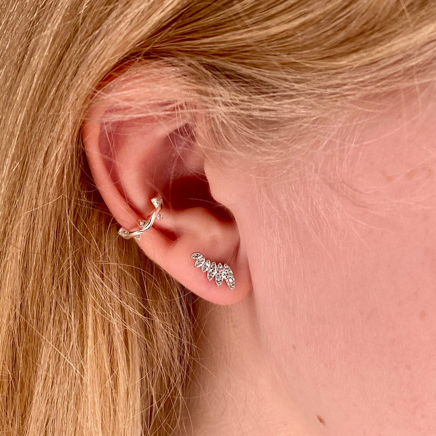 Silver Up The Ear Wing CZ Stud Earrings - John Ross Jewellers