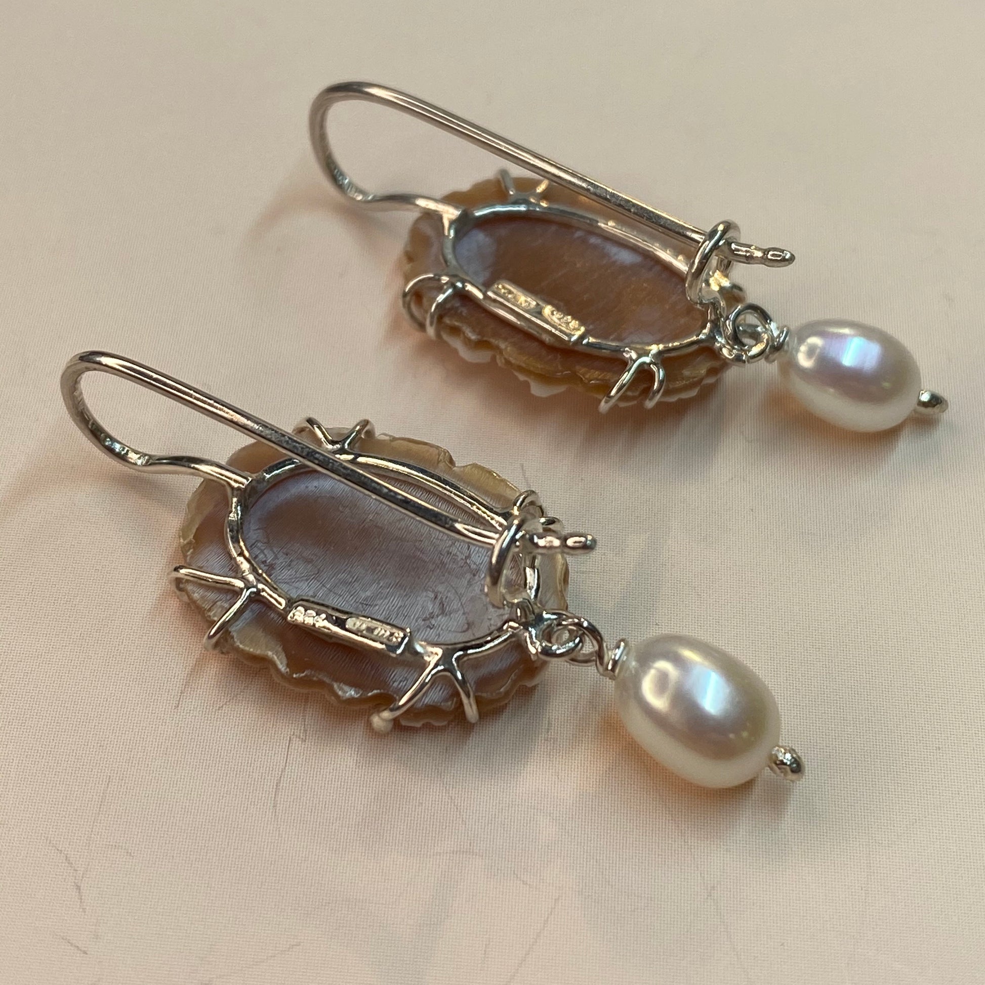 Cameo & Pearl Drop Earrings - Small - John Ross Jewellers