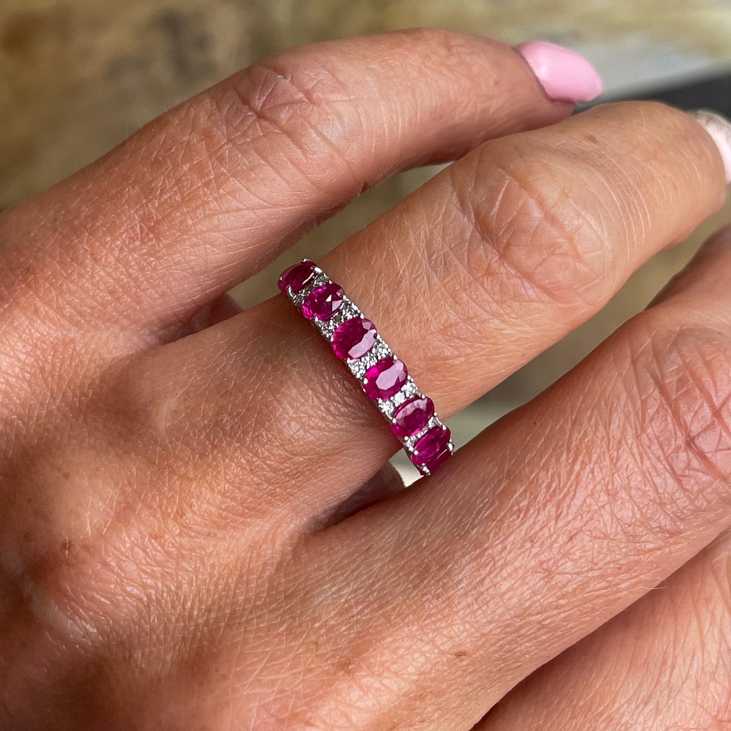 18ct White Gold Ruby & Diamond Eternity Ring - John Ross Jewellers