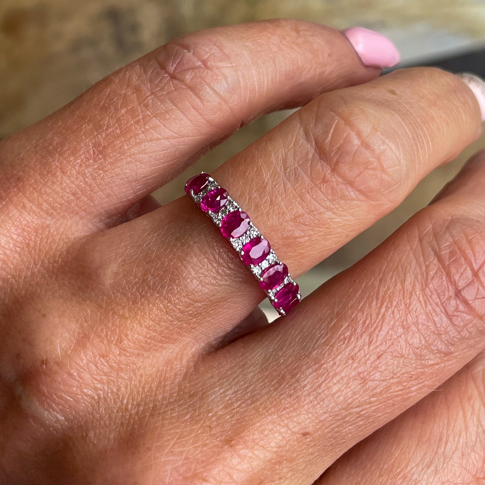 18ct White Gold Ruby & Diamond Eternity Ring - John Ross Jewellers