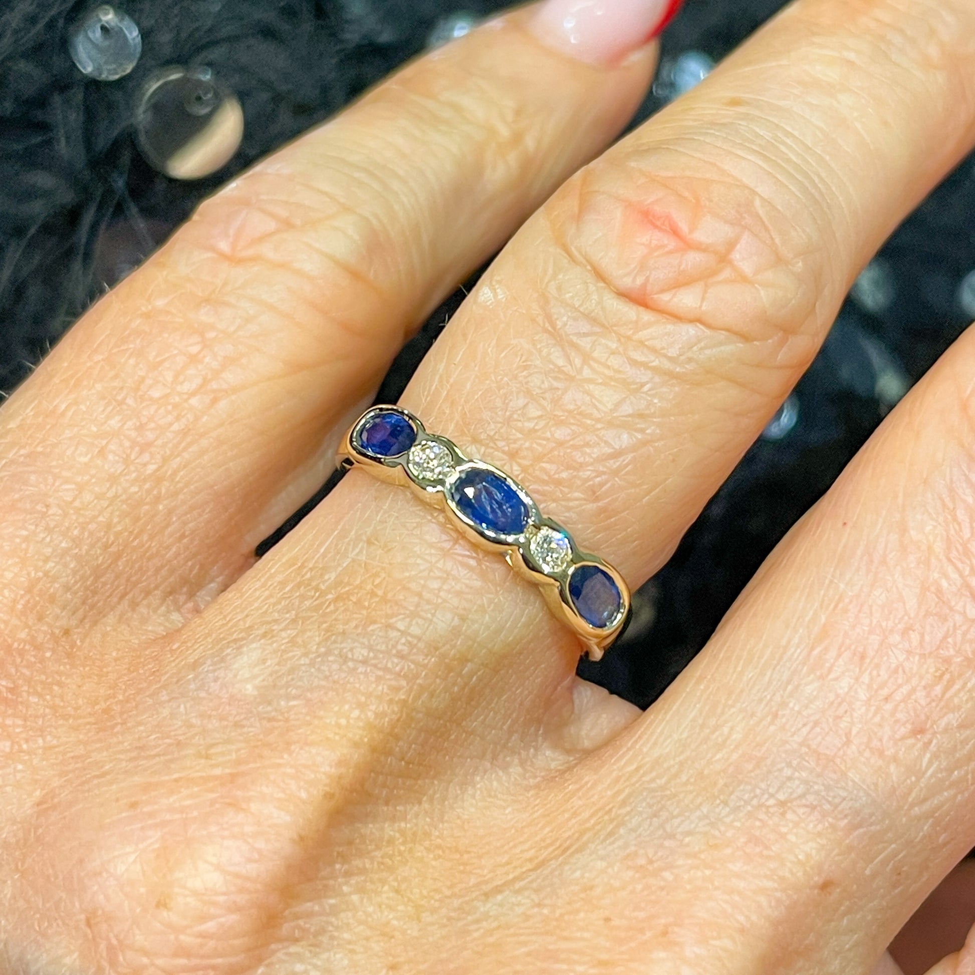 9ct Gold Kashmiri Sapphire & Diamond Eternity Ring - John Ross Jewellers
