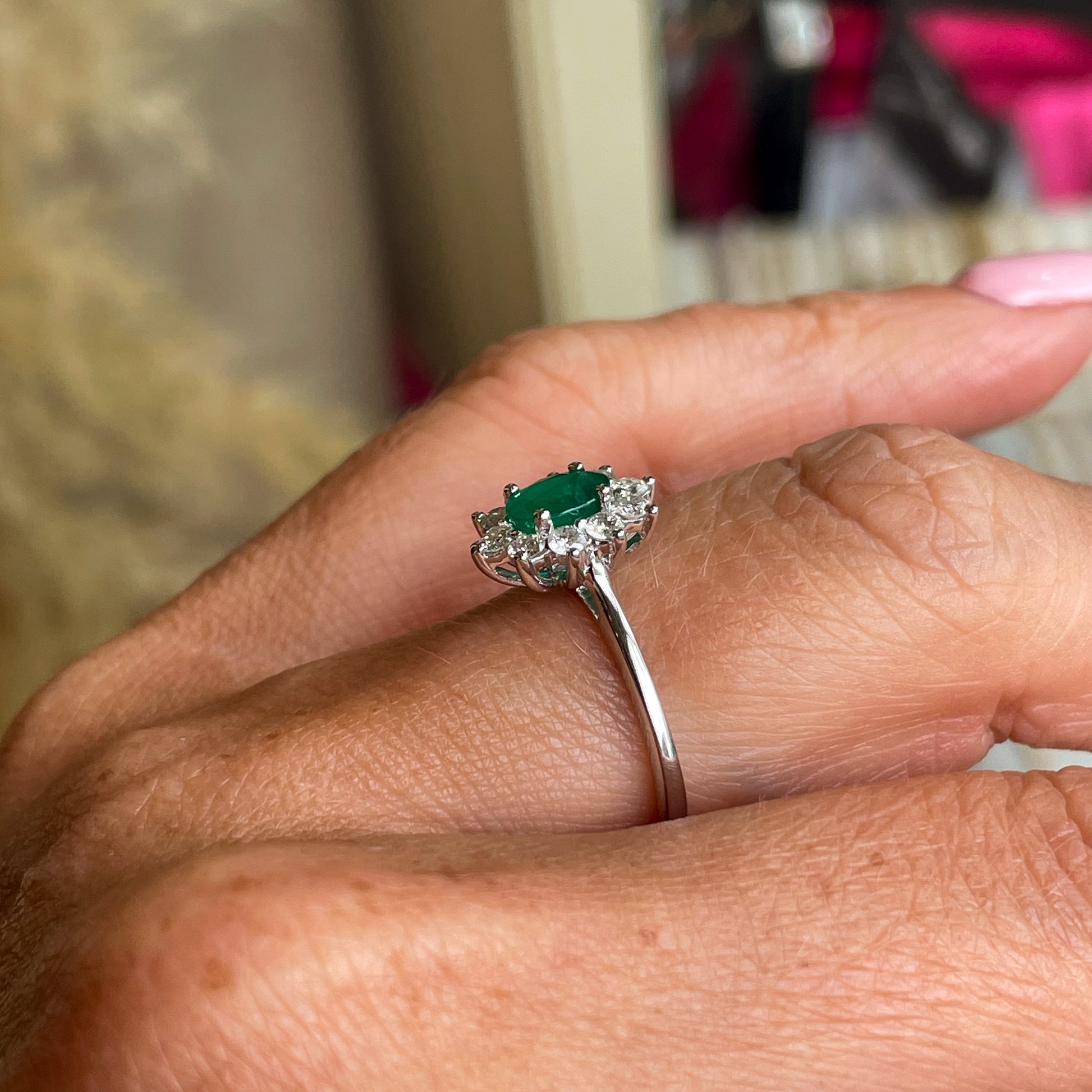 Platinum Emerald & Diamond Engagement Ring | 0.45ct + 0.38ct - John Ross Jewellers