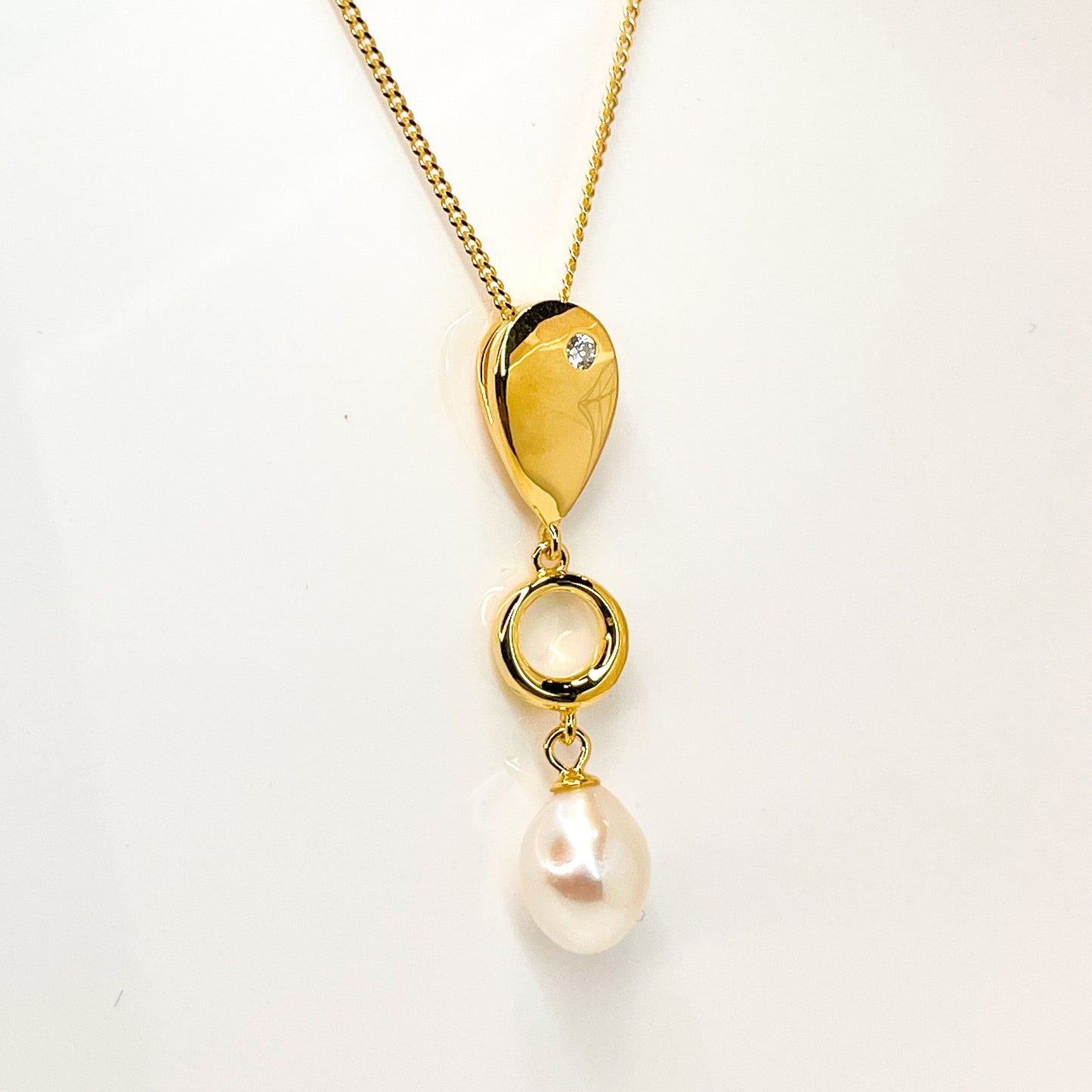 Sunshine Freshwater Pearl & CZ Drop Pendant Necklace - John Ross Jewellers