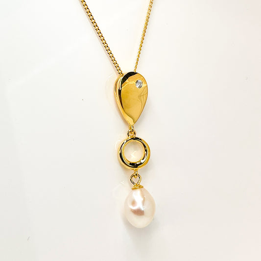 Sunshine Freshwater Pearl & CZ Drop Pendant Necklace - John Ross Jewellers