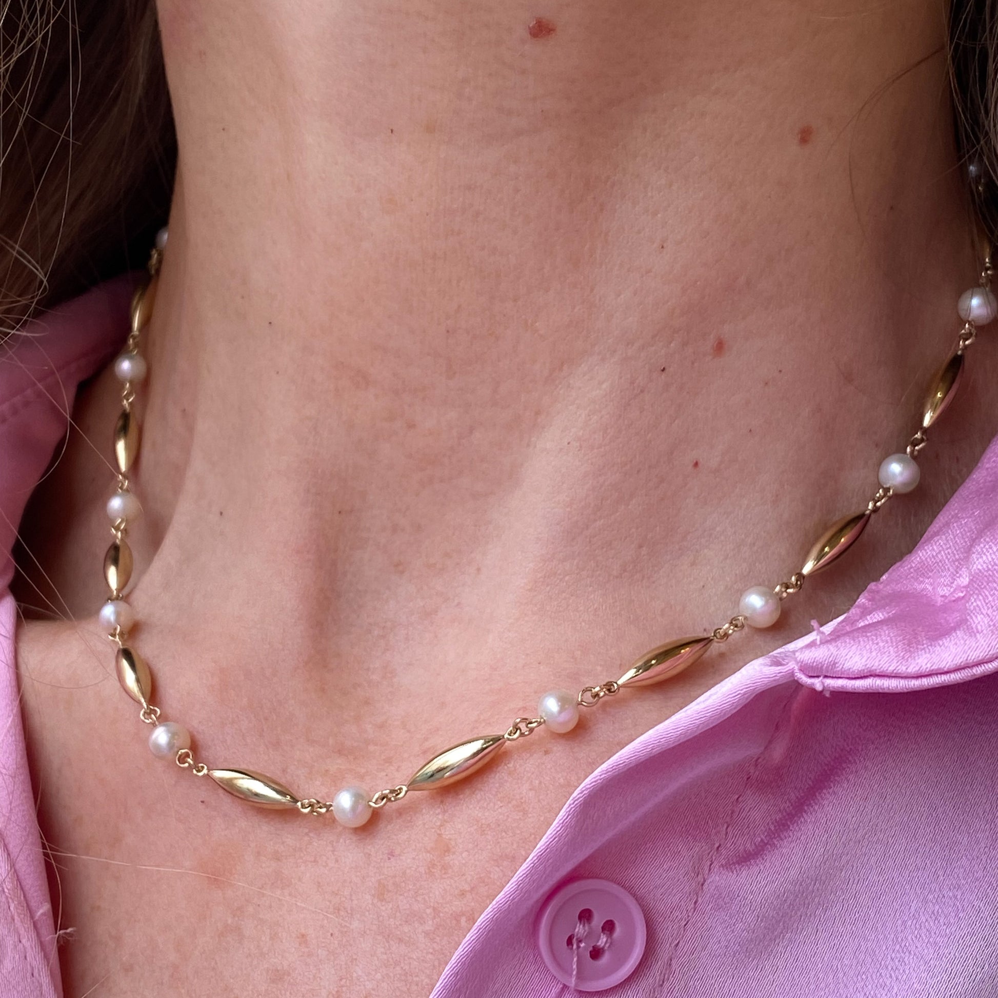 9ct Gold Pearl & Long Fancy Linked Collarette | 43cm - John Ross Jewellers