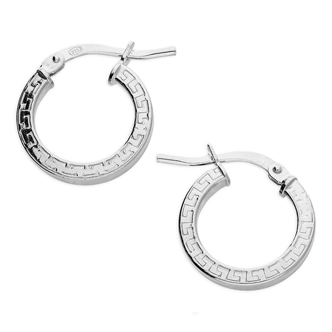 SUNSHINE Greek Pattern Hoop Earrings - Silver - John Ross Jewellers